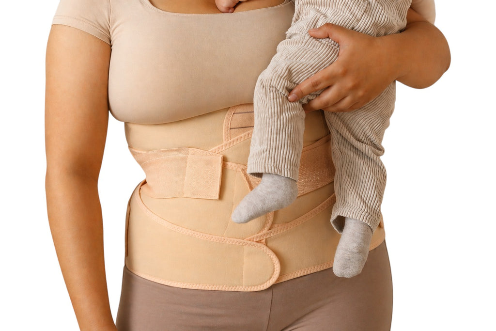 Kit postpartum 3 en 1 Norelys en tissu respirant couleur chair, pour soutien ventre, taille et bassin.